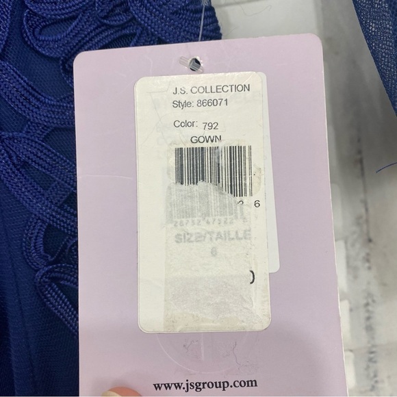 JS Collections Size 6 Navy Blue Illusion Yoke Soutache Column Gown Full Length - Picture 13 of 16